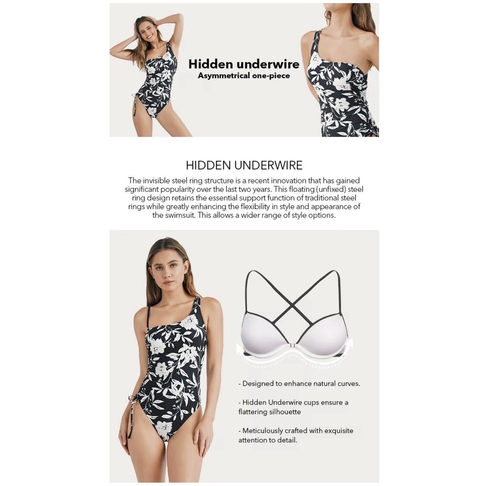 CUPSHE Womens XS Black & White Assymmetrical Cheeky One Piece Detach Strap - Picture 7 of 8